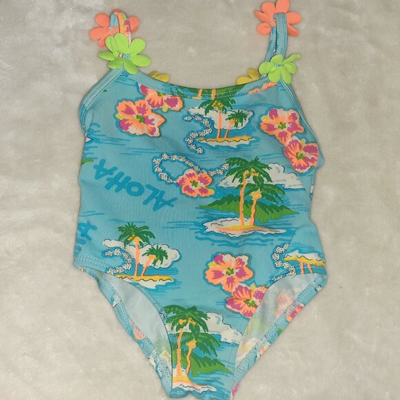 CIRCO 1 PC SWIMSUIT ALOHA HAWAIIAN FLORAL BEACH BATHING SUIT-GIRLS SIZE 12M - Picture 1 of 3